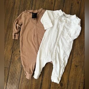 H&M Baby Footed One-Piece Rompers in White and Brown